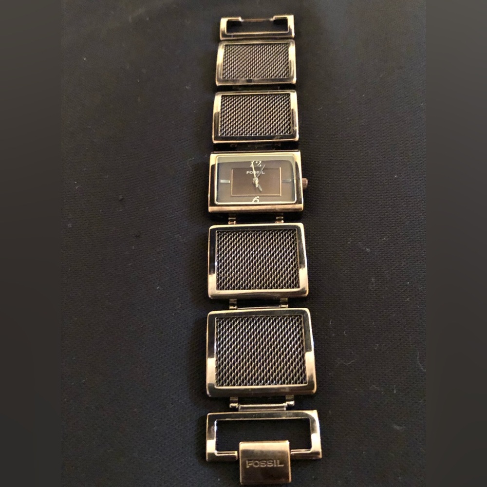 (192)Vintage Fossil Black Rectangular Mesh-Link Bracelet Women Watch - Picture 7 of 7